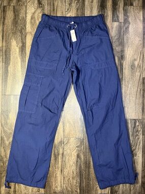 Aerie Avenue Baggy Cargo Pants Women's Medium Navy Drawstring Hem Utility NWT